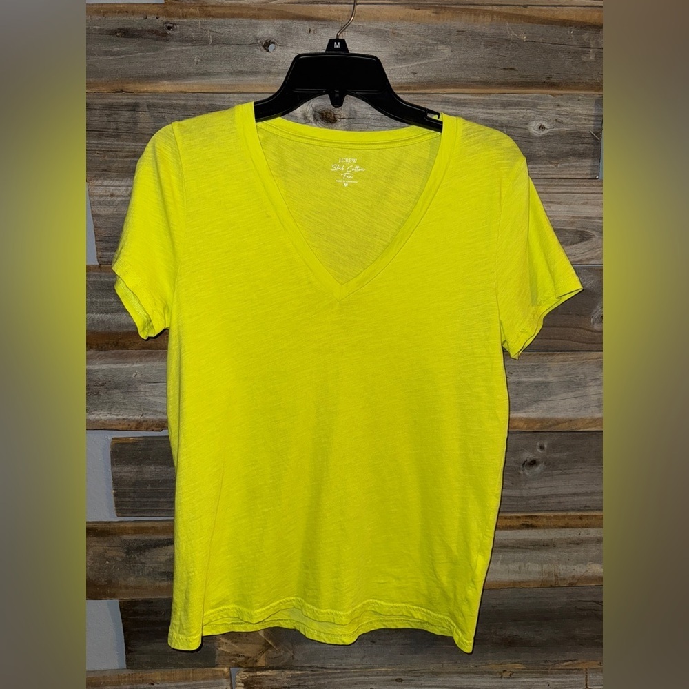 J.CREW Slub Cotton Tee M Acid Yellow V-Neck Short Sleeve Casual